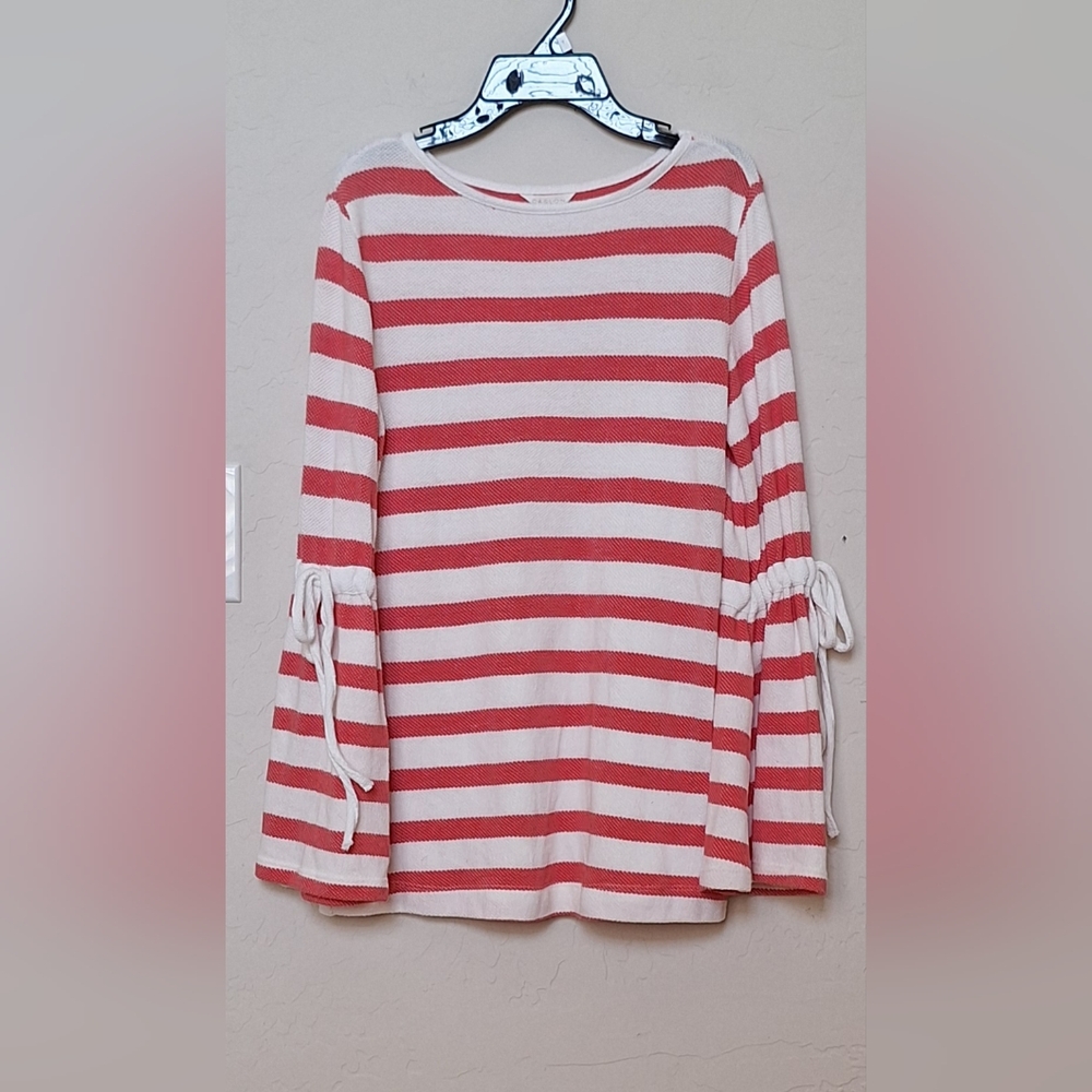 Caslon Cotton Stripe Nautical Top Flare Sleeve Butter Mom Coastal Womens XS